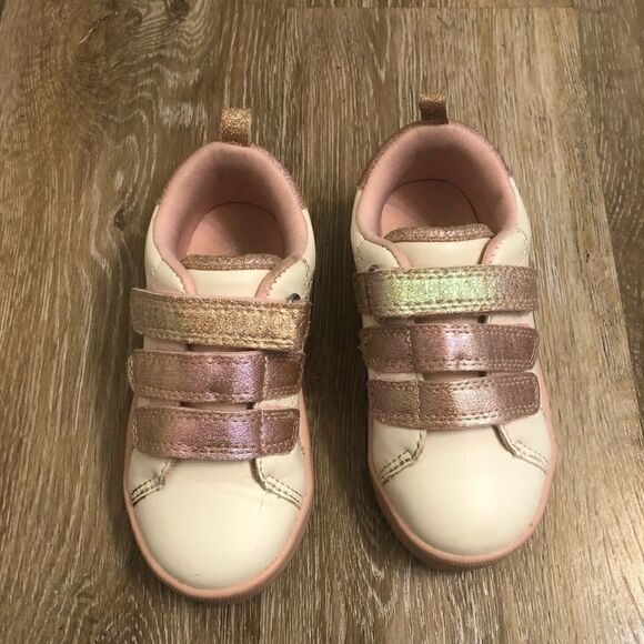 OSHKOSH toddler girl White Velcro Strap glitter pink white Sneaker 8M - Picture 2 of 12